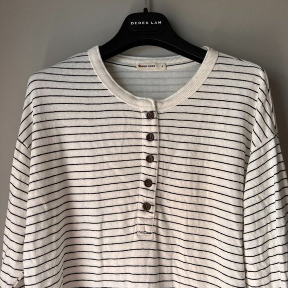 Marine Layer Double Knit Carter Henley in White/Black Stripe - Picture 5 of 8